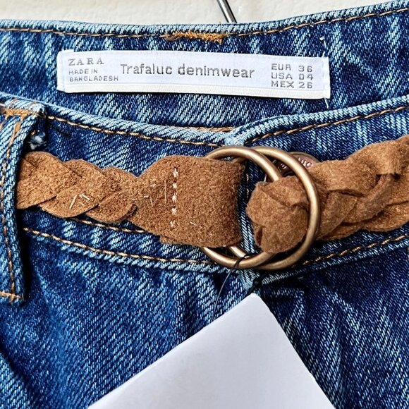 NEW TRF Zara x Ricardo Cavolo Hand Oil Painted Mom Jeans 4 + Belt Dark Wash Rare - Picture 9 of 16